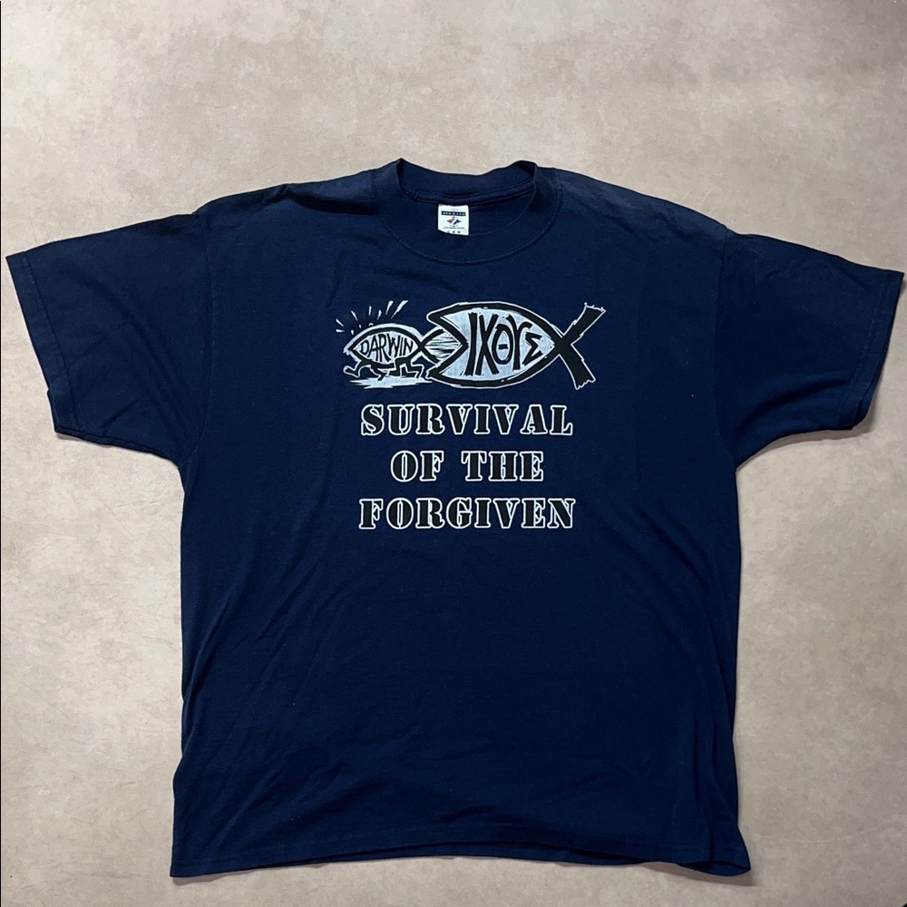 Vintage Dark Blue Survival Of The Forgiven Play On Darwin’s Theory Jesus T-Shirt